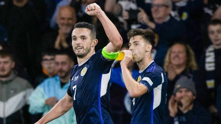 Scotland's John McGinn celebrates scoring to make it 1-0  against Ukraine in Nations League