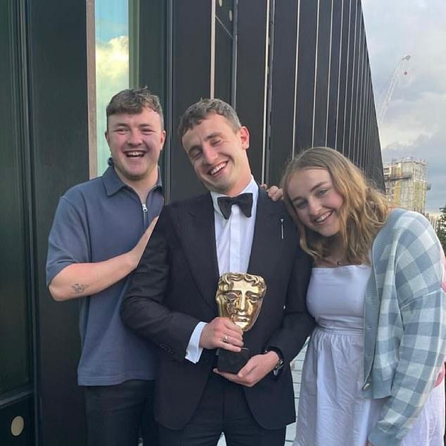 Family affair: Paul Mescal celebrating BAFTAS with brother Donnacha and sister Nell in 2021